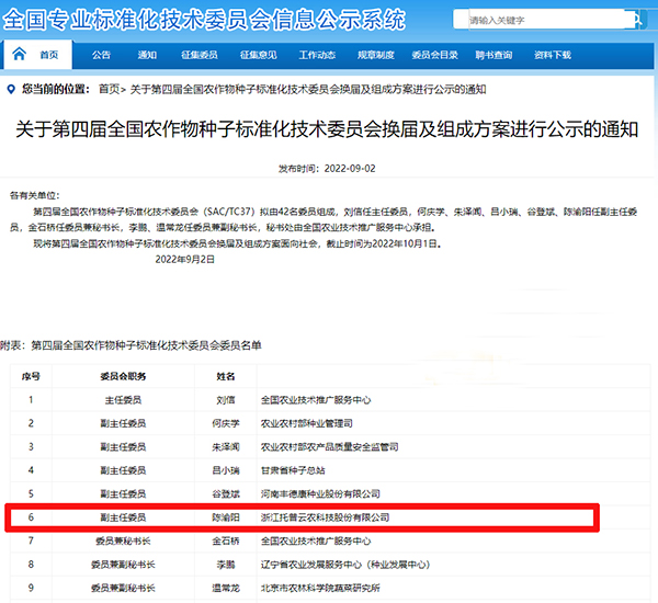 董事长陈渝阳入选全国农作物樱桃免费人成网站WWW标准化技术委员会副主任委员 董事长陈渝阳入选全国农作物樱桃免费人成网站WWW标准化技术委员会副主任委员